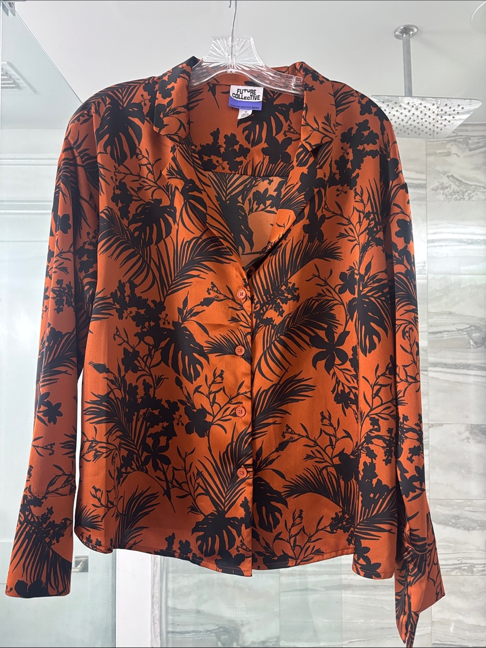 Future Collective Rust Orange & Black Tropical Button-Up Shirt